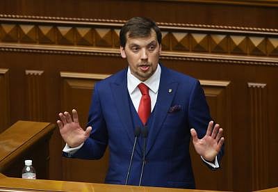 KIEV, Aug. 30, 2019 (Xinhua) -- Oleksiy Honcharuk attends the Ukrainian parliament session in Kiev, Ukraine, Aug. 29, 2019. Ukrainian parliament of the 9th convocation appointed Oleksiy Honcharuk to be the Ukrainian prime minister, information on the parliament