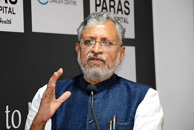 Patna: Bihar Deputy Chief Minister Sushil Kumar Modi addresses at the inauguration of CCU at a private hospital in Patna on Oct 4, 2018. (Photo: IANS)