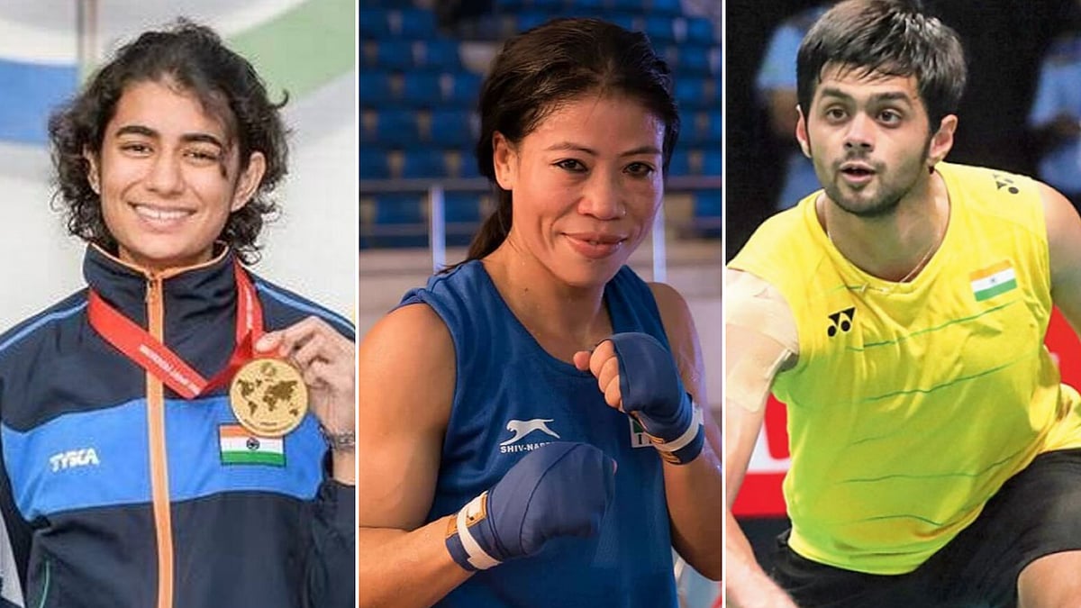 From left: Yashaswini Deswal, MC Mary Kom and Sai Praneeth