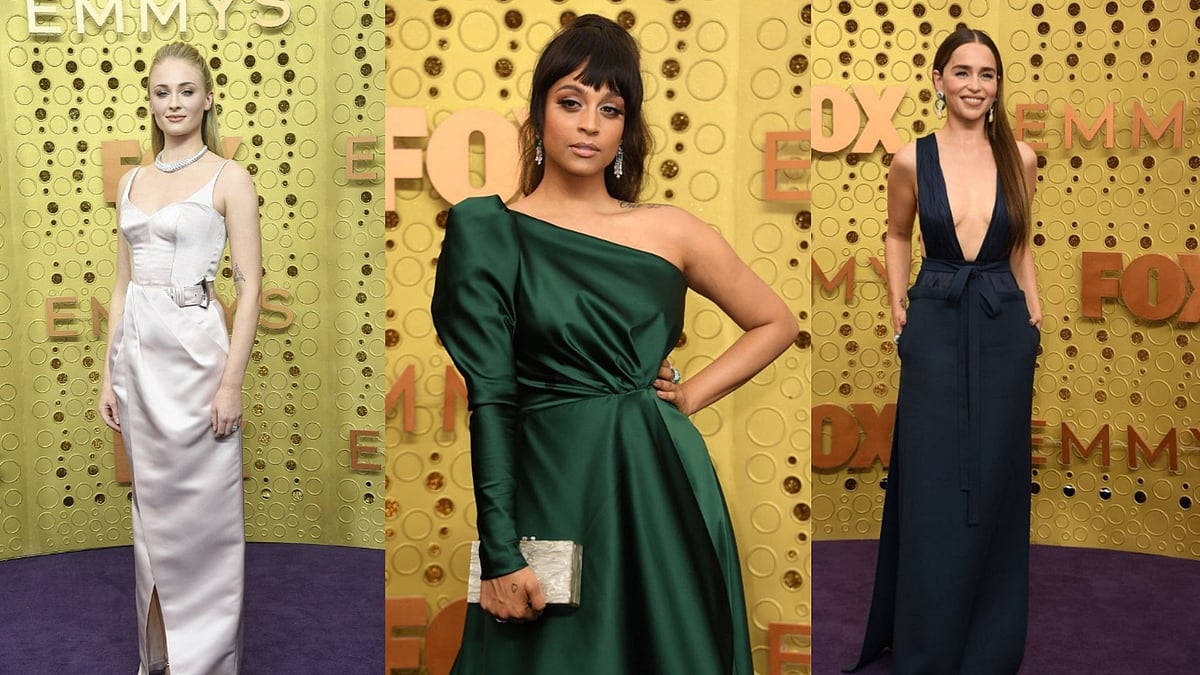 Sophie Turner, Lilly Singh, Emilia Clarke at the purple carpet of the Emmy&nbsp;