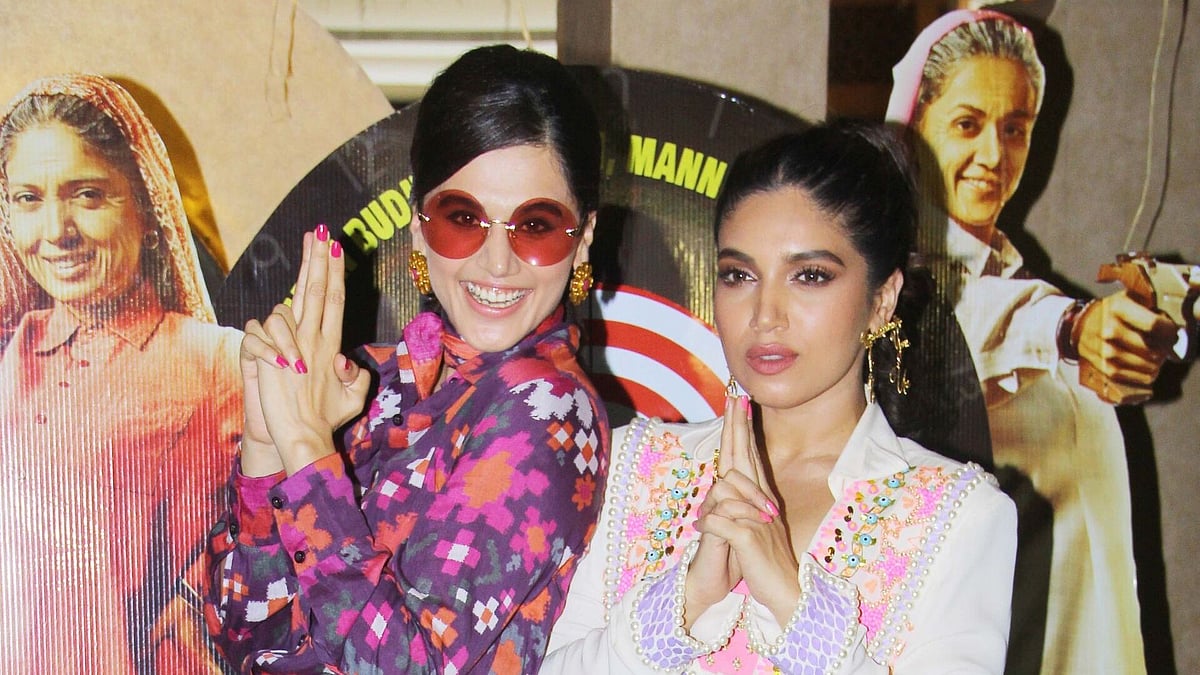 Taapsee Pannu and Bhumi Pednekar at the launch of the trailer for <i>Saand Ki Aankh</i>.