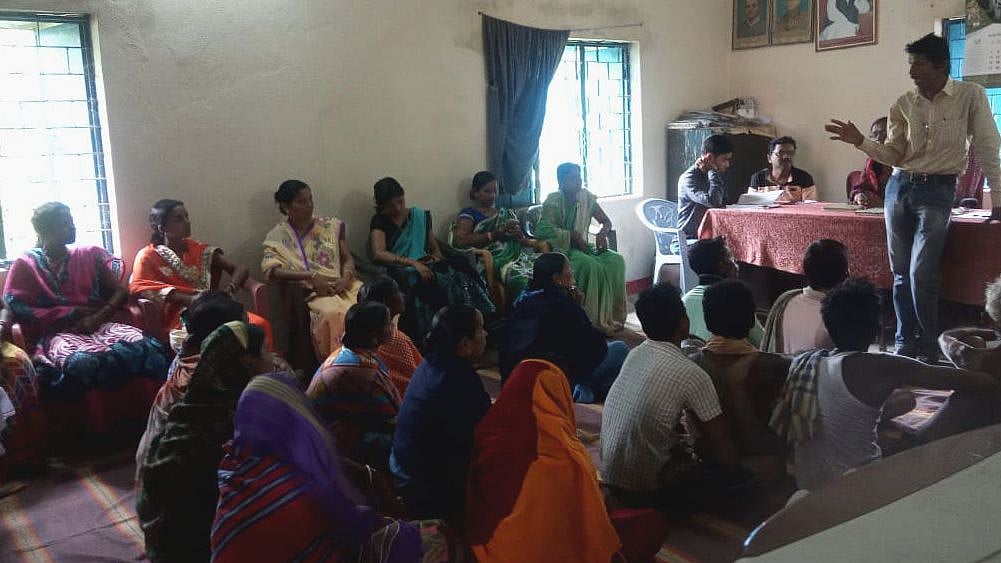 A gram sabha (village committee) meeting organised in the Chasagurjang panchayat of Pallahara block of Odisha. 