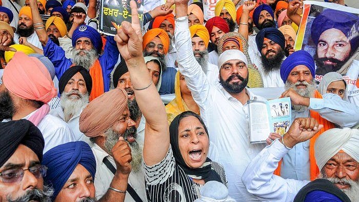 Supporters of radical Sikh organisations shout slogans at a demonstration marking 34th anniversary of Blue Star in Amritsar in 2018. (Image used for representational purposes).