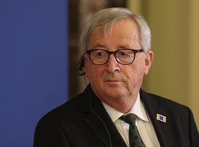 KIEV, July 9, 2019 (Xinhua) -- European Commission President Jean-Claude Juncker attends a press conference in Kiev, Ukraine, July 8, 2019. Five agreements providing 126.9 million Euro (142.3 million U.S. dollars) aid to Ukraine were signed during the Ukraine-EU summit held in Kiev on Monday, information on the Ukrainian president