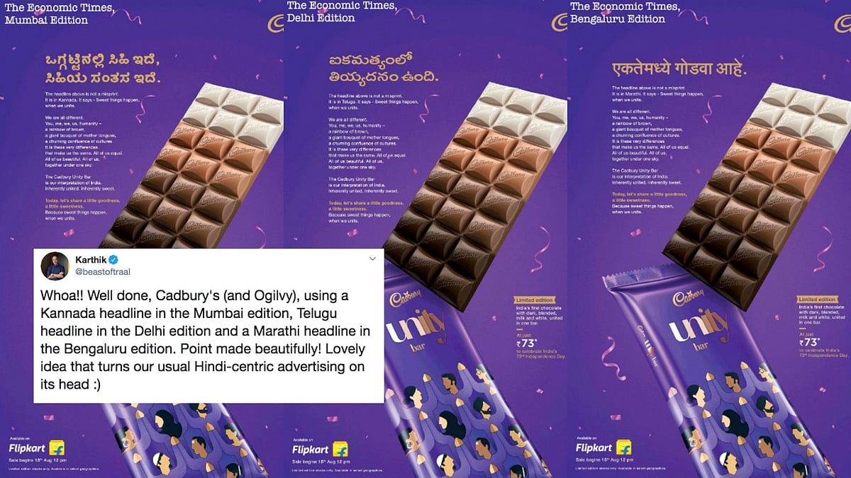 Cadbury released the advertisement in different states using different languages