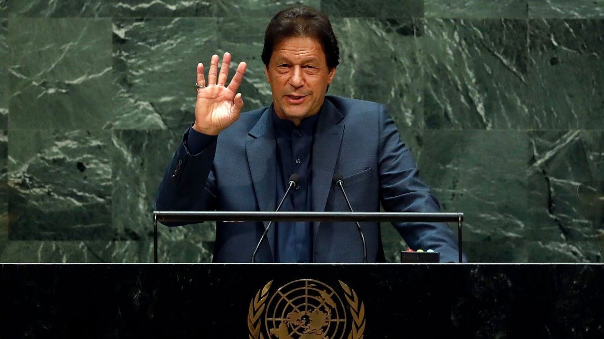 Pakistan PM Imran Khan addresses the 74th session of the United Nations General Assembly on 27 September. 