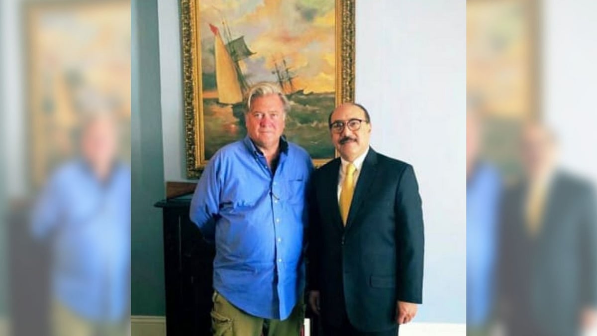 Indian Ambassador to US Harsh Vardhan Shringla met Steve Bannon and called him ‘Dharma Warrior’.