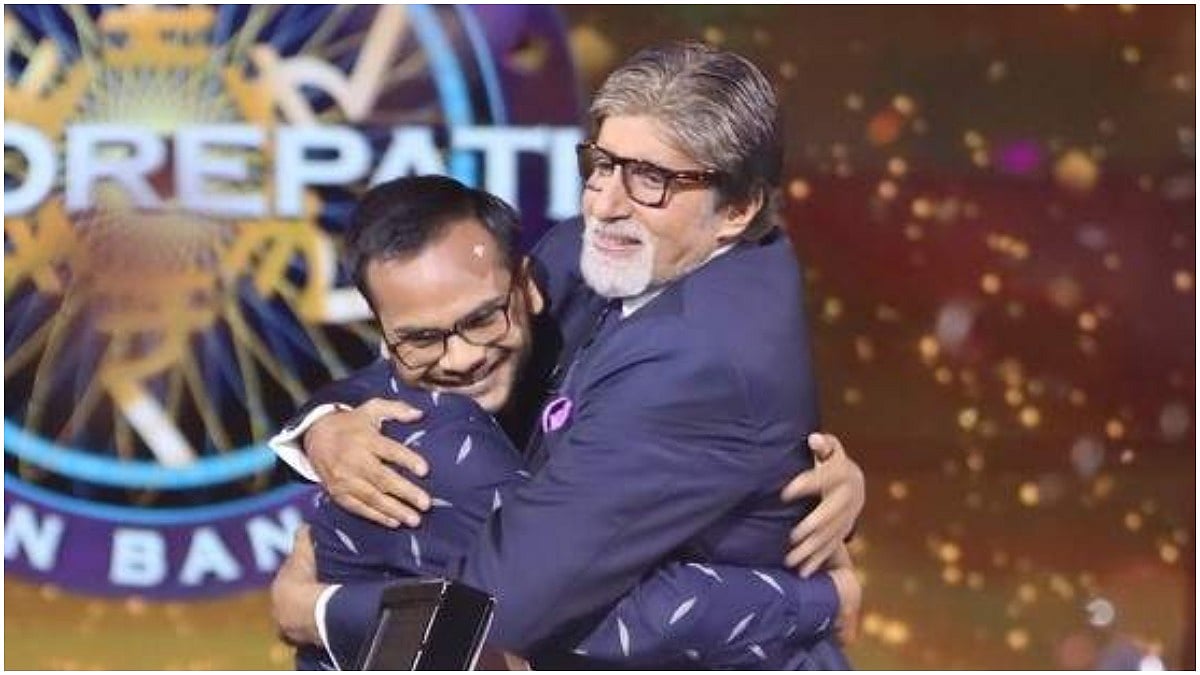 KBC 11 Crorepati Sanoj Raj: Amitabh Bachchan with KBC’s first <i>crorepati<i>, Sanoj Raj.</i></i>
