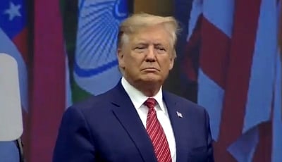 Houston: US President Donald Trump during the