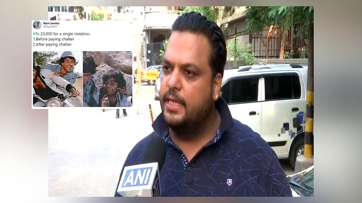 Dinesh Madan was fined Rs 23,000 by Gurugram Traffic Police for not carrying the RC and not wearing a helmet. 