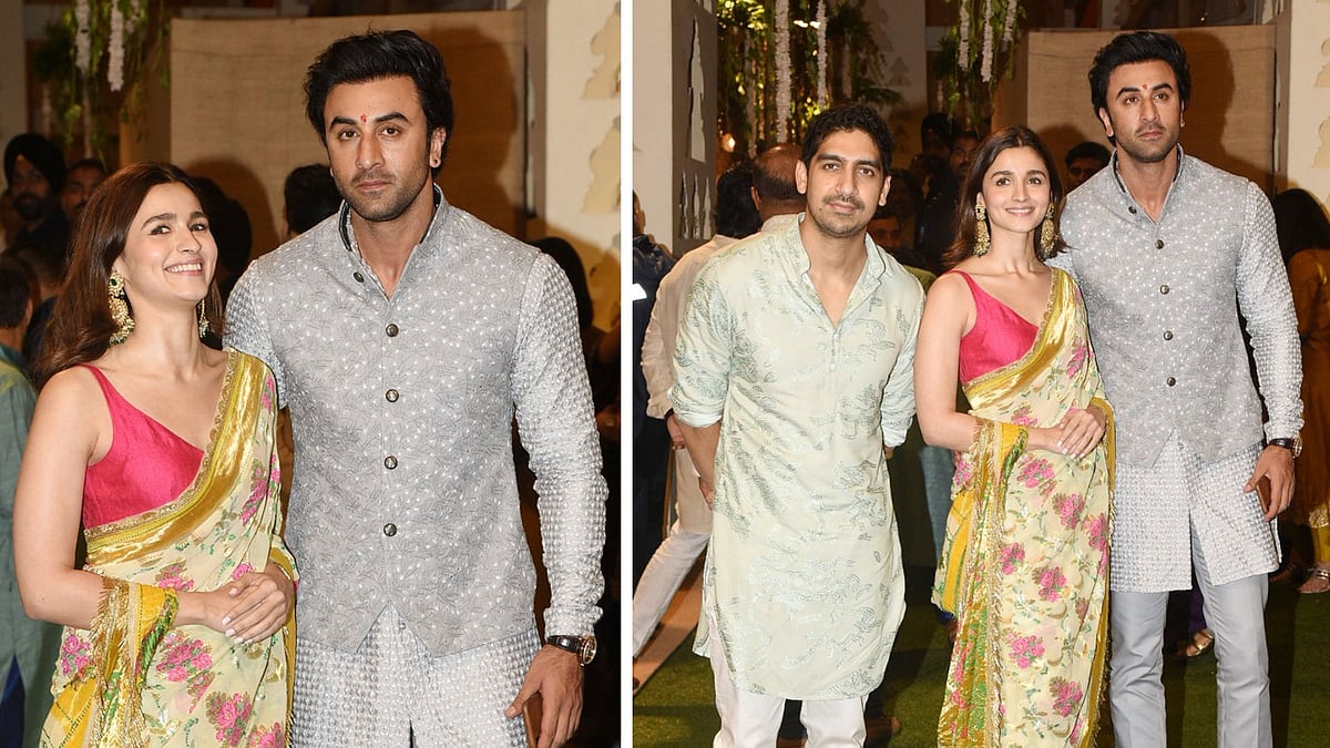 Ranbir Kapoor, Alia Bhatt and Ayan Mukerji at the Ambani residence.