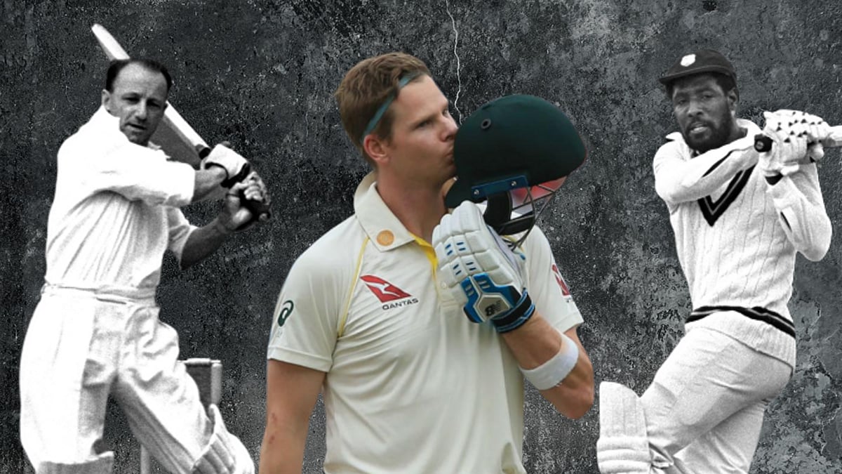 From left to right:  Donald Bradman, Steve Smith and Vivian Richards.