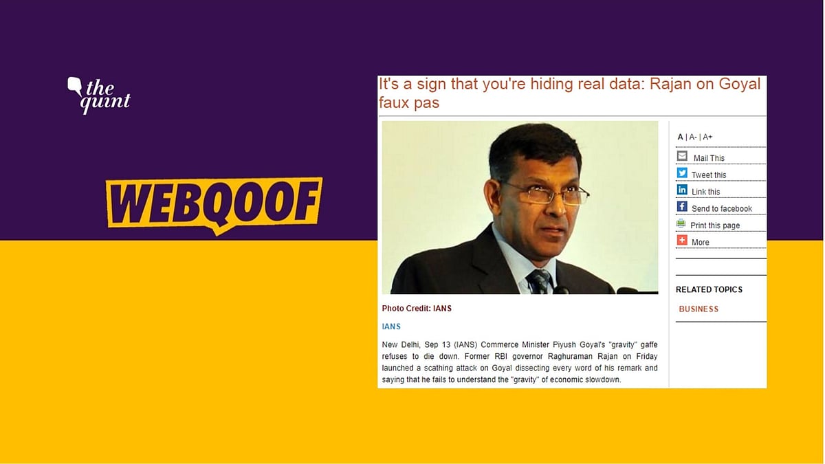 Raghuram Rajan did not take a dig at Piyush Goyal for his comments on the economy.