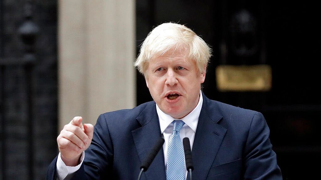 Boris Johnson speaks to the media outside 10 Downing Street in London, Monday, 2 September 2019. 