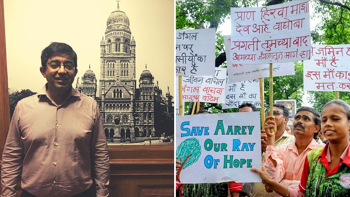 BMC Commissioner Praveen Pardeshi; Protesters demonstrate against Metro 3 car shed in Aarey.