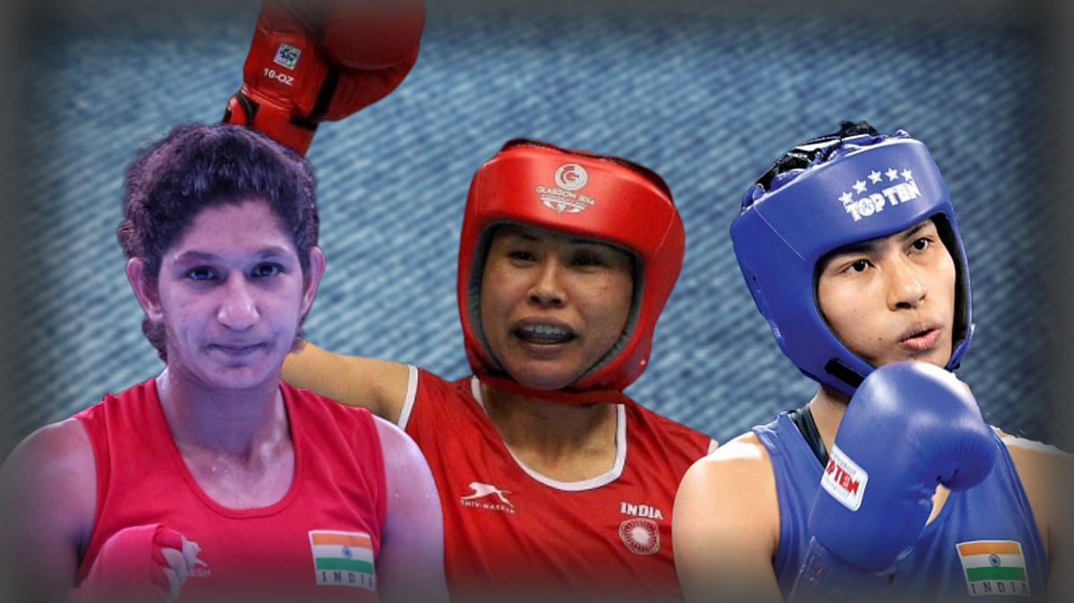 From left to right: Neeraj Phogat, Sarita Devi and Lovlina Borgohain.