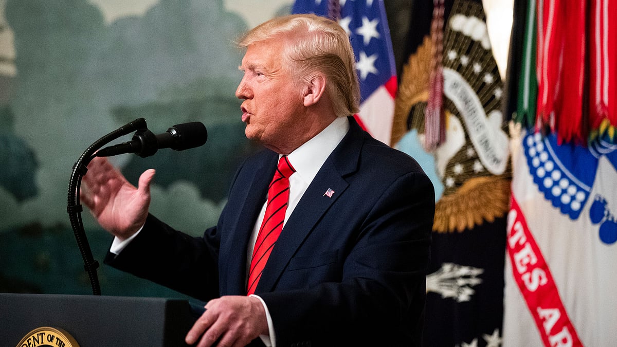 President Donald Trump in White House in Washington, announcing Abu Bakr al-Baghdadi’s death on Sunday.