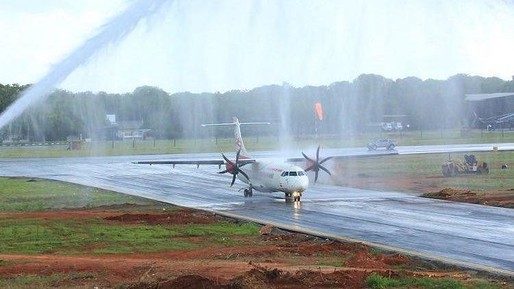 Flight from Chennai to Jaffna, Sri Lanka on Thursday marked the resuming of flight services after 50 years. (Photo Courtesy: Twitter/<a href="https://twitter.com/IndiainSL/status/1184714587263750144?ref_src=twsrc%5Etfw%7Ctwcamp%5Etweetembed%7Ctwterm%5E1184714587263750144&ref_url=https%3A%2F%2Fwww.thenewsminute.com%2Farticle%2Fafter-50-years-jaffna-airport-welcomes-first-flight-tamil-nadu-110718">@IndiainSL)</a>