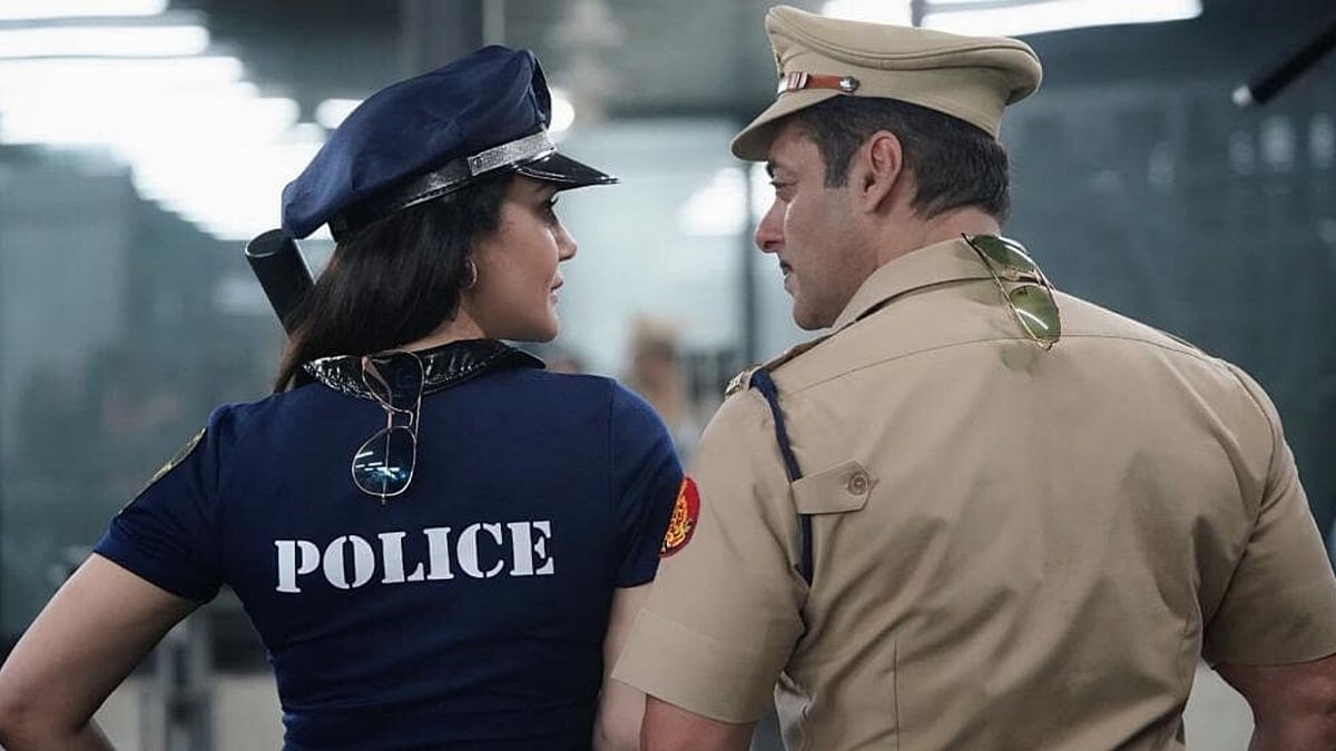 Preity Zinta and Salman Khan on the sets of <i>Dabangg 3.</i>