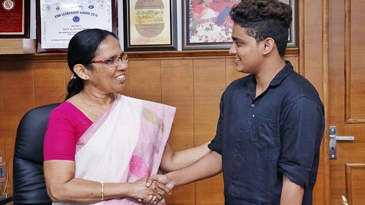 India’s first Trans man pilot, Adam Harry met Kerala Minister KK Shailaja. 