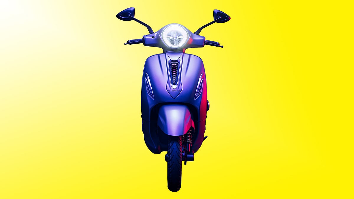 Front look of the Chetak electric scooter.