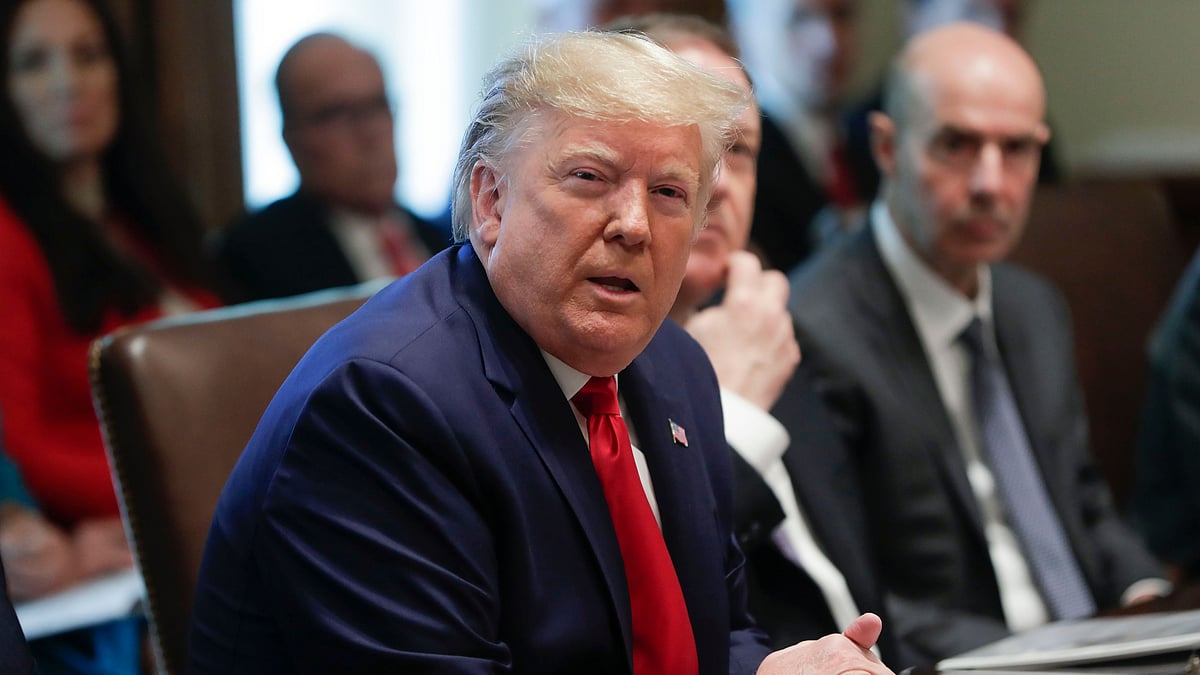 President Donald Trump speaks during a Cabinet meeting in the Cabinet Room of the White House, on Monday, 21 October, in Washington.