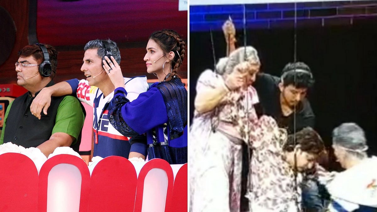 The cast of <i>Housefull 4 </i>on the sets of Movie Masti; Akshay helps an artiste who fell unconscious.