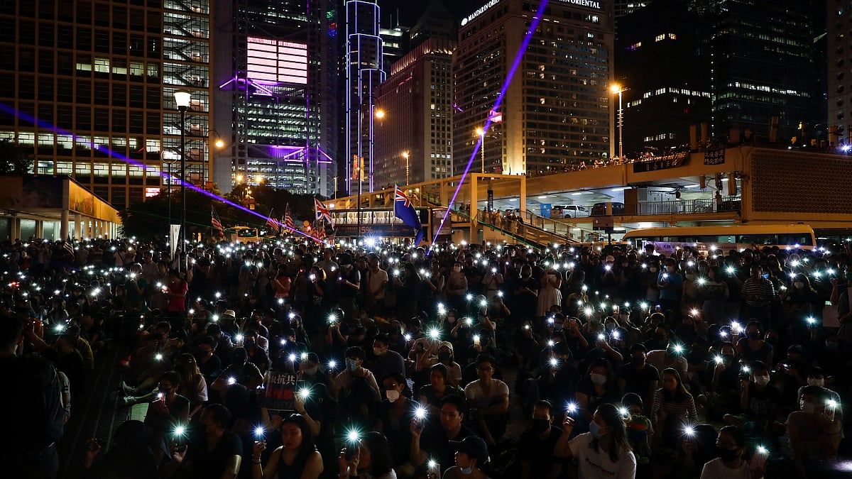 Protesters at Edinburgh Place in Hong Kong