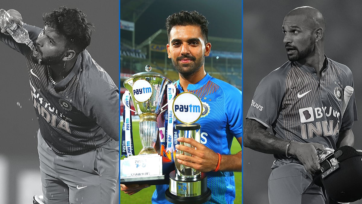 (From left) Rishabh Pant, Deepak Chahar and Shikhar Dhawan
