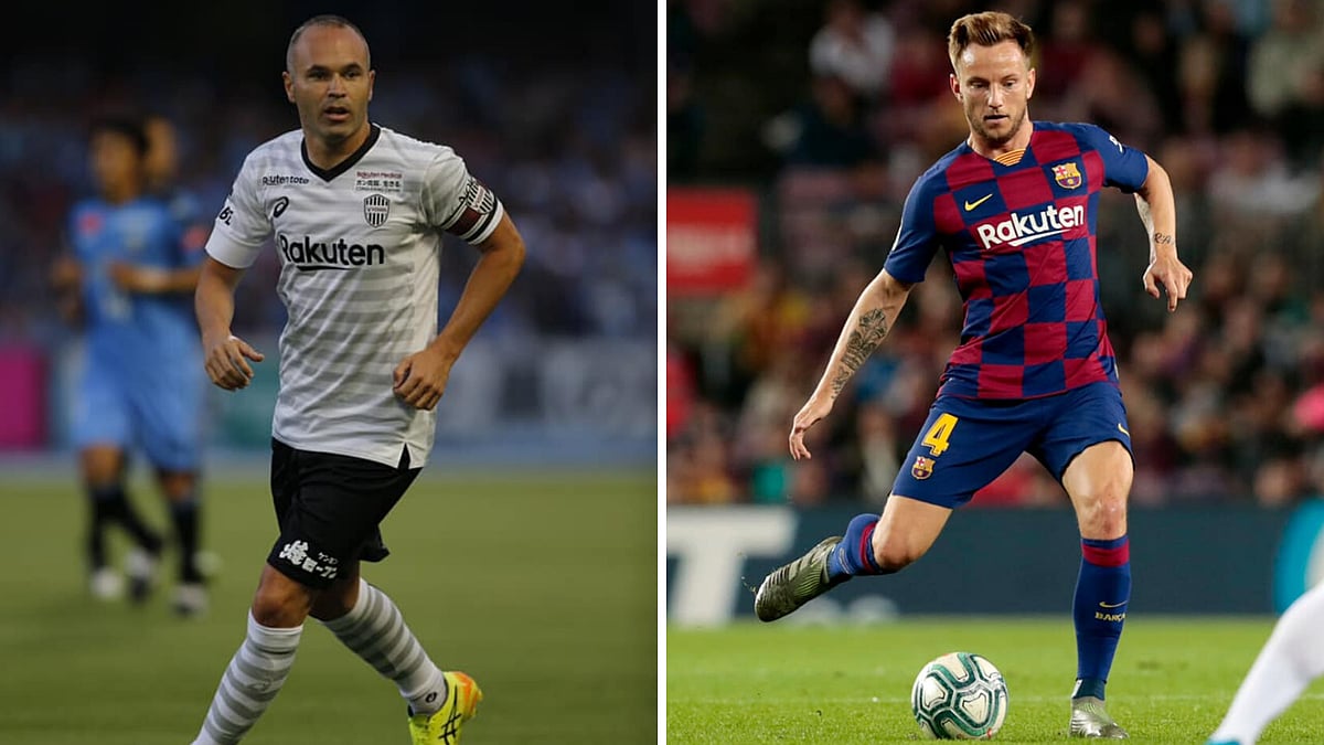 Iniesta and Rakitic used to be teammates until Iniesta left Barcelona to join Vissel Kobe in Japan.