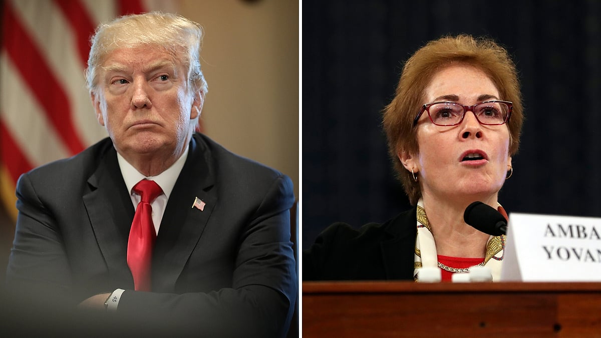 US President Donald Trump (left) and former United States Ambassador to Ukraine, Marie Yovanovitch (right).