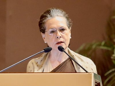 New Delhi: Congress President Sonia Gandhi addresses during the 31st Indira Gandhi Award for National Integration in New Delhi on Oct 31, 2019. (Photo: IANS)