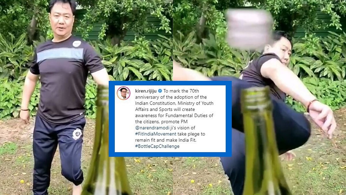 Rijiju performing the #BottleCapChallenge