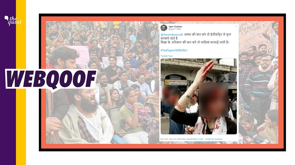 An old image of a woman who is profusely bleeding is being shared on social media amid JNU protest.