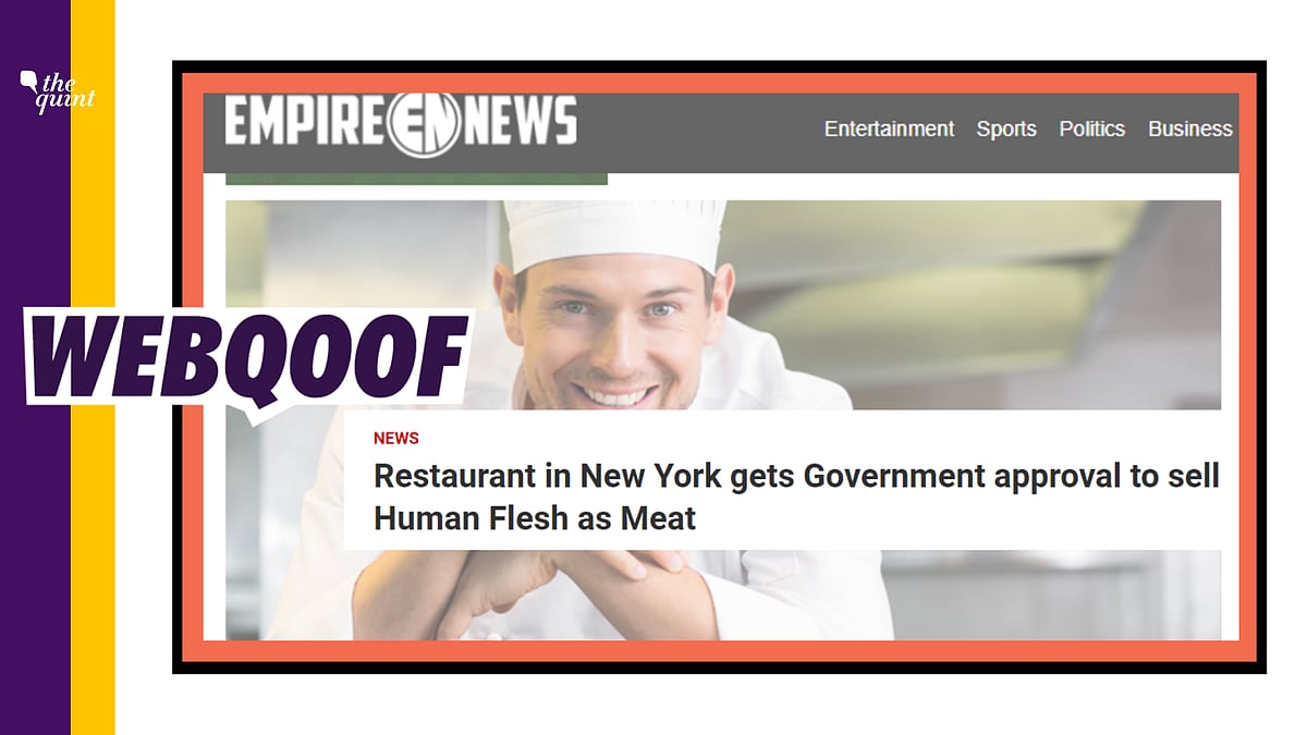 An image of the article that claims that a restaurant in New York gets an approval by the government to sell human flesh.&nbsp;