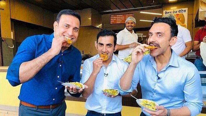 The AAP tweeted a photo of Gambhir enjoying jalebis with VVS Lakshman in Indore while he skipped the pollution meet.