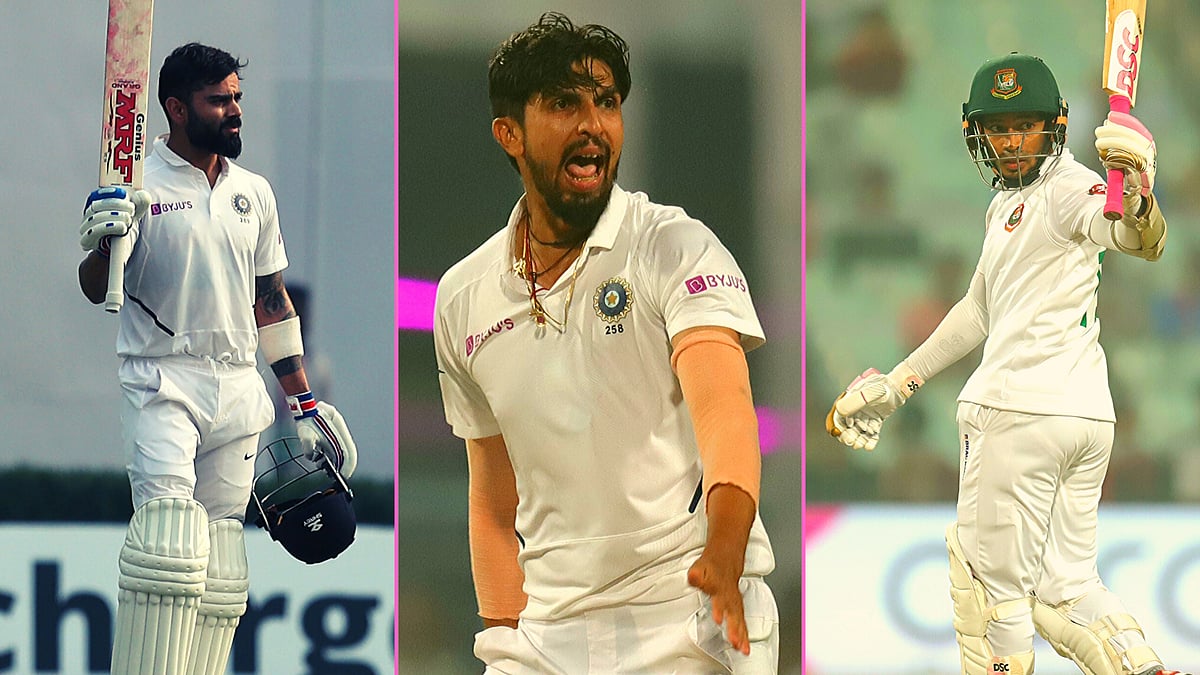 (From left) Virat Kohli, Ishant Sharma and Mushfiqur Rahim.