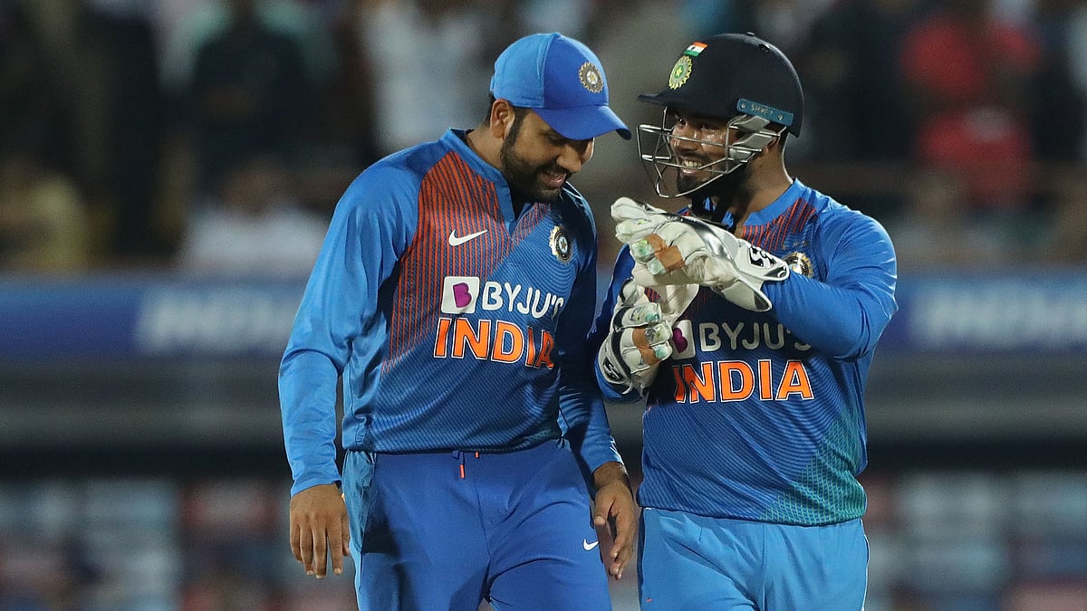 Rohit Sharma and Rishabh Pant during India vs Bangladesh 2nd T20 international in Rajkot on 7 November.