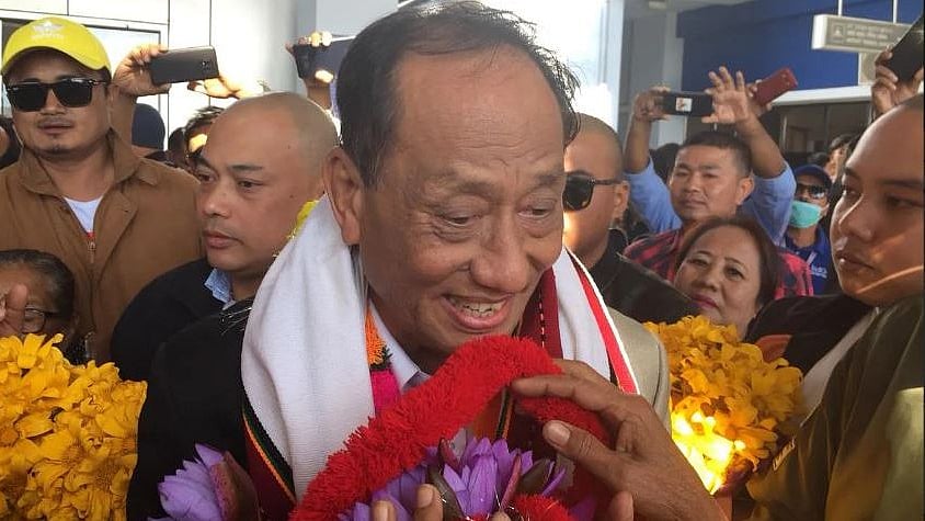 UNLF Chief Rajkumar Meghen arrives at the Bir Tikendrajit Airport in Imphal.