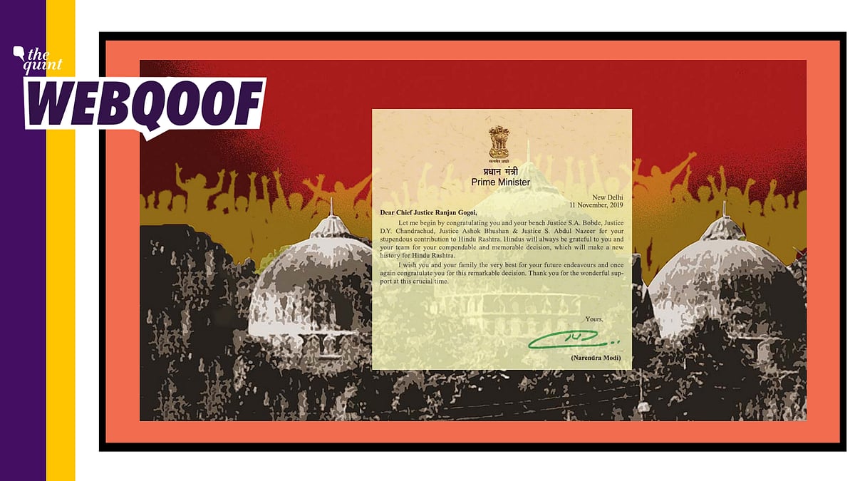 A fake letter on social media claims that PM Modi wrote it to CJI Gogoi, congratulating him and his team for the Ayodhya verdict.