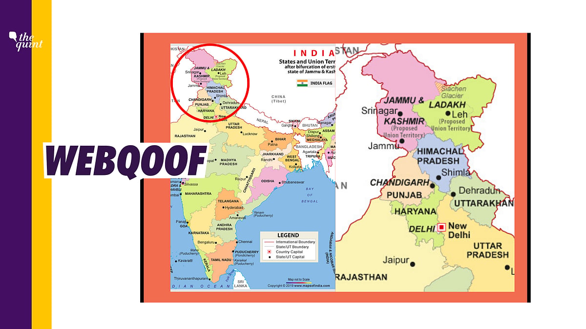A viral photo of the political map of India claims to be India’s new map post the bifurcation of J&K.