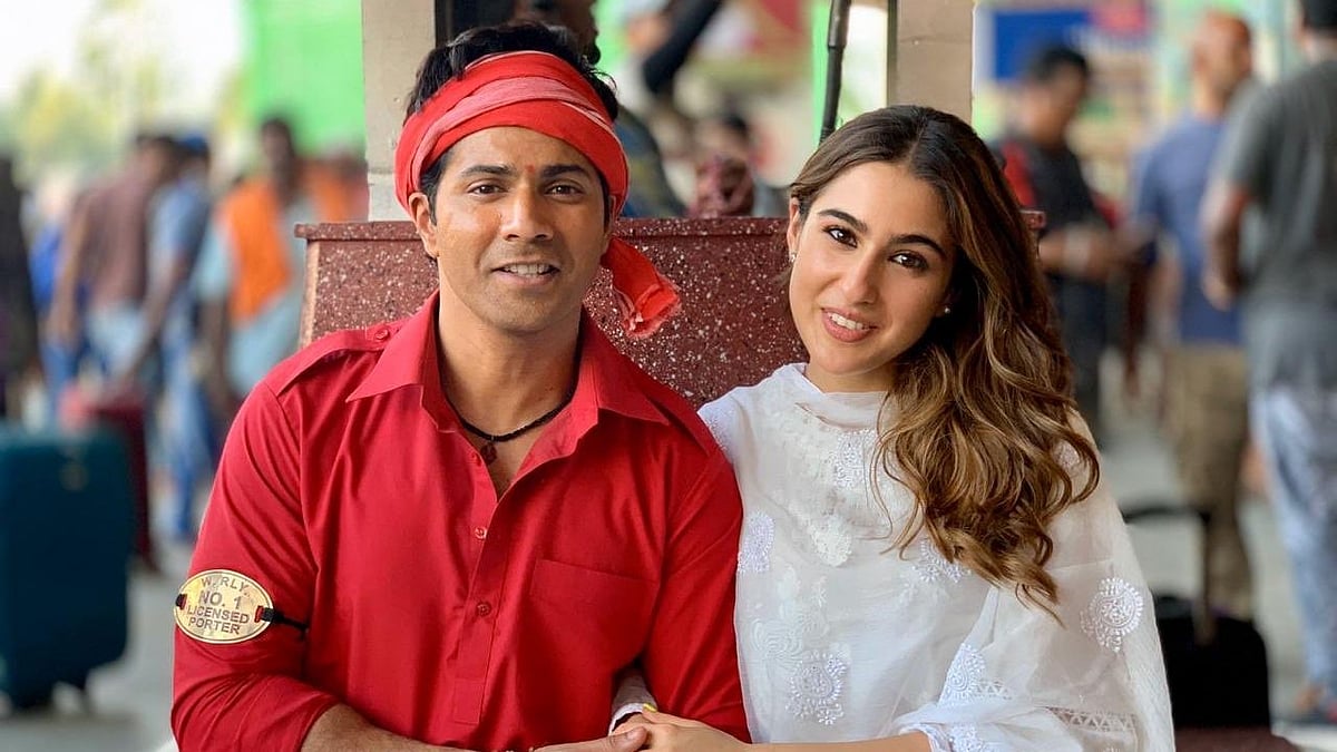 Varun Dhawan and Sara Ali Khan on the sets of <i>Coolie No 1</i>. 