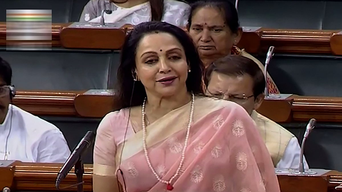 BJP MP Hema Malini speaks in the Lok Sabha during the Winter Session of Parliament, in New Delhi on Thursday, 21 November.