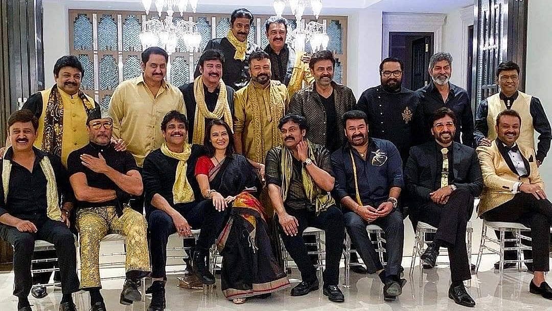 Jackie Shroff, Poonam Dhillon, Revathy, Nagarjuna and others at the bash hosted by Chiranjeevi. 
