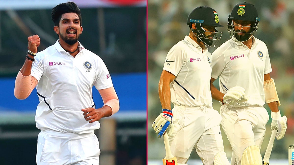 India reached 174 for three at stumps on the opening day of their maiden Day-Night Test.