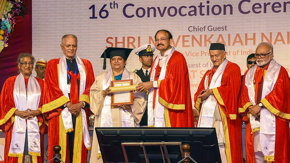 Vice President M Venkaiah Naidu during the 16th convocation ceremony of Symbiosis University in Pune on Sunday.