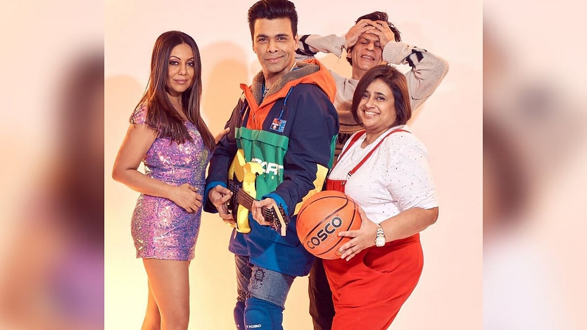 Gauri Khan, Karan Johar and Kaajal Anand recreating the poster of <i>Kuch Kuch Hota Hai.</i>
