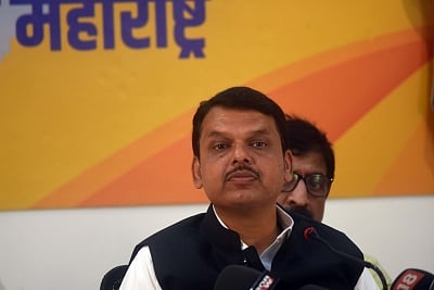 Mumbai: Maharashtra Chief Minister Devendra Fadnavis addresses a press conference at state BJP headquarters in Mumbai on Sep 23, 2019. (Photo: IANS)