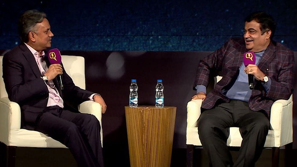 The Quint’s Sanjay Pugalia and Union Minister Nitin Gadkari.