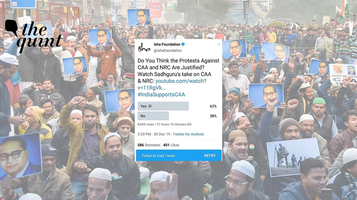 A Twitter poll purportedly by Sadhguru’s Isha Foundation on CAA-NRC protests was apparently deleted later.